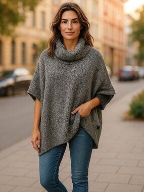 ONLY NECESSITIES Gray Shawl Cowl Turtleneck Sweater Ladies Medium